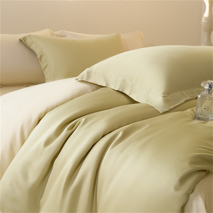 91家纺网 家纺一手货源 找家纺 涵宸 2024新款兰精天丝棉纯色四件套 四件套-芥末绿+雪梨