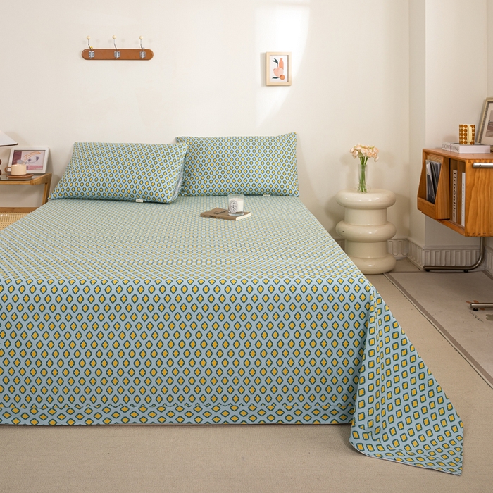 91家纺网 家纺一手货源 找家纺 九沐良品 新款全棉无印老粗布单品床单+三件套 岸谷-绿