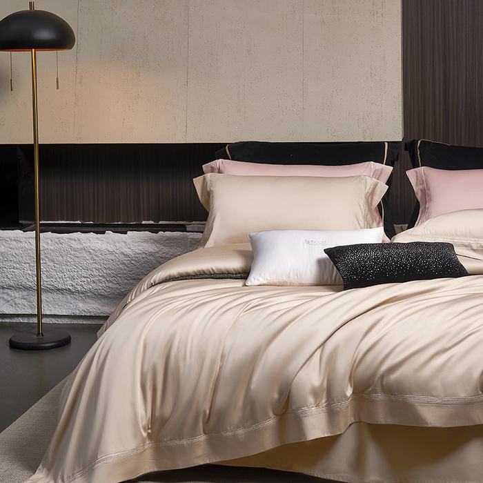 91家纺网 家纺一手货源 找家纺 榻尚家居 2024新款纯色天丝棉工艺款四件套--诺顿系列 诺顿-香槟金