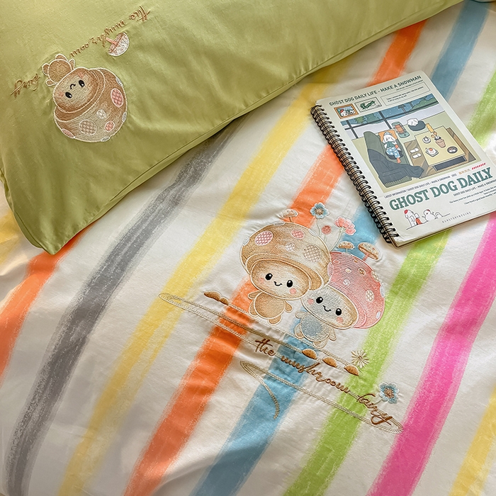 91家纺网 家纺一手货源 找家纺 2024蜜柚新品直播电商全棉13372ins博主风刺绣四件套 甜蜜蘑菇