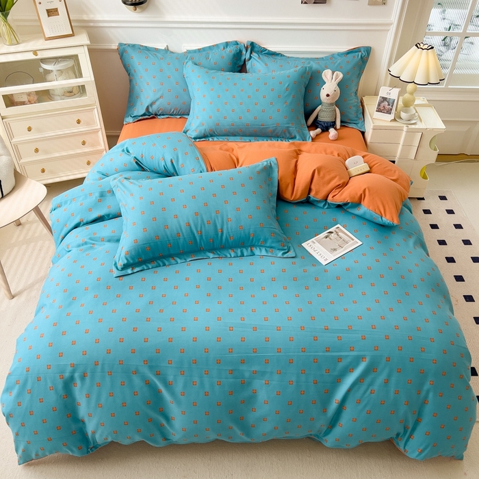 91家纺网 家纺一手货源 找家纺 宝士康家纺 2024新款水洗棉麻双层纱四件套系列  朴素蓝