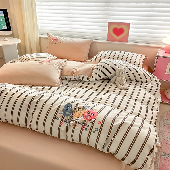 91家纺网 家纺一手货源 找家纺 2024蜜柚新品直播电商全棉13372ins博主风刺绣四件套 奇趣小怪兽