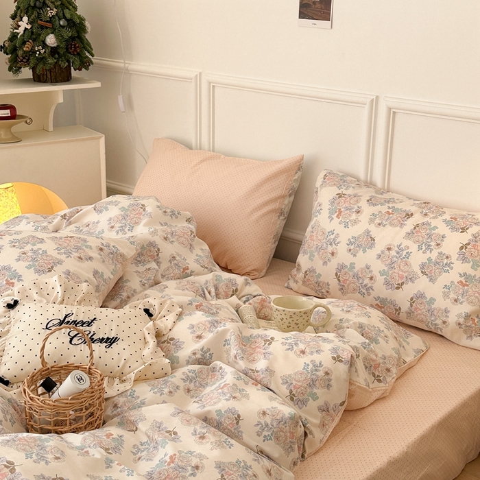 91家纺网 家纺一手货源 找家纺 昔可家纺 2024韩式碎花四件套 复古甜山茶