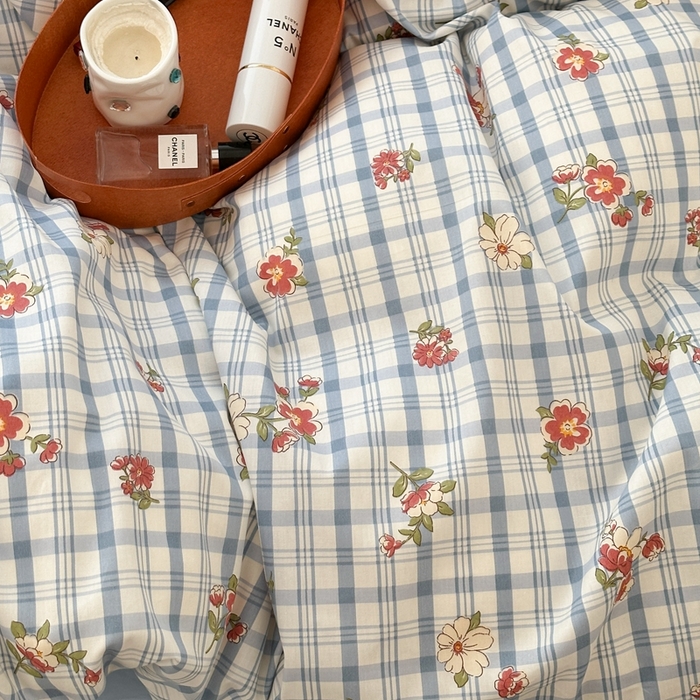 91家纺网 家纺一手货源 找家纺 昔可家纺 2024新款韩式混搭系列四件套 中古矢车菊