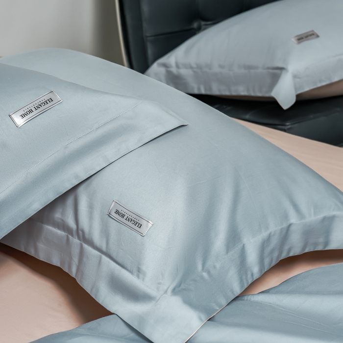 91家纺网 家纺一手货源 找家纺 秀色家纺 2025新款60支贡缎新疆长绒棉全棉纯棉三件套轻奢床品床单床笠被套床上四件套 都市-天空蓝茱萸粉