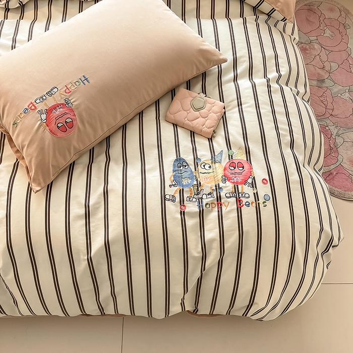 91家纺网 家纺一手货源 找家纺 2024蜜柚新品直播电商全棉13372ins博主风刺绣四件套 奇趣小怪兽