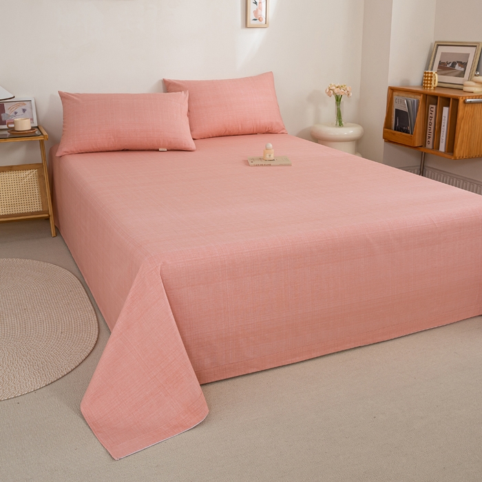 91家纺网 家纺一手货源 找家纺 九沐良品 新款全棉无印老粗布单品床单+三件套 樱花（粉）