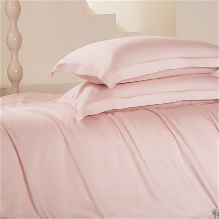 91家纺网 家纺一手货源 找家纺 涵宸 2024新款兰精天丝棉纯色四件套 四件套-玫瑰粉+时尚灰