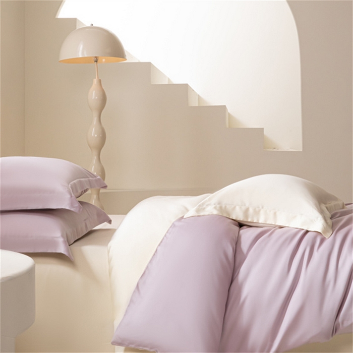 91家纺网 家纺一手货源 找家纺 涵宸 2024新款兰精天丝棉纯色四件套 四件套-紫语+象牙白