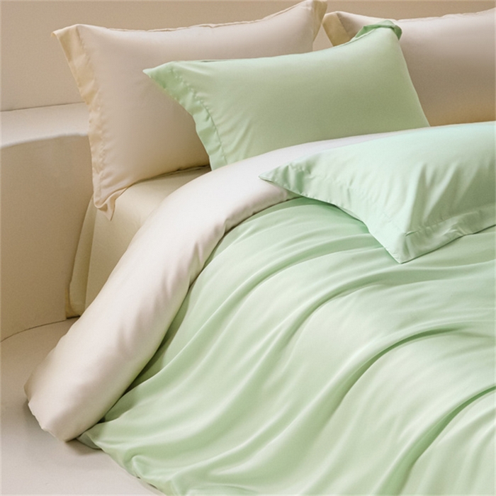 91家纺网 家纺一手货源 找家纺 涵宸 2024新款兰精天丝棉纯色四件套 四件套-柠檬绿+象牙白