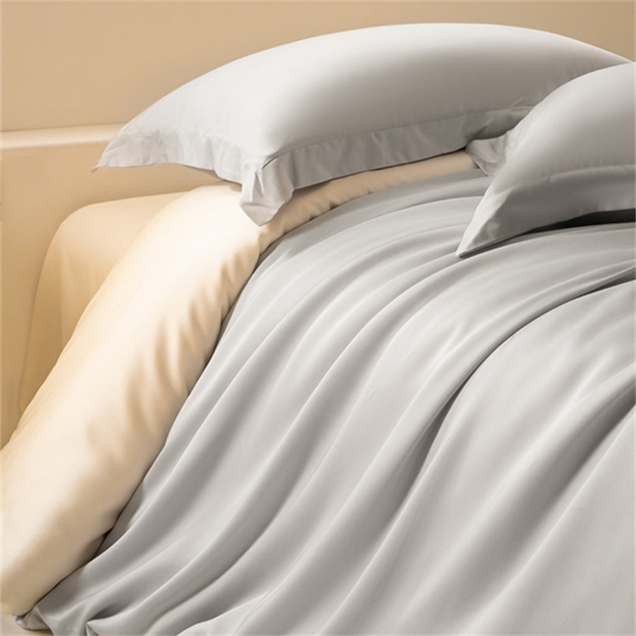 91家纺网 家纺一手货源 找家纺 涵宸 2024新款兰精天丝棉纯色四件套 四件套-时尚灰+象牙白