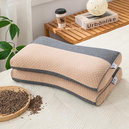 91家纺网 家纺一手货源 找家纺 （总）织布人 2024新款荞麦枕全棉水洗棉针织拼色全荞麦壳护颈枕头枕芯