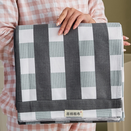 91家纺网 家纺一手货源 找家纺 九沐良品 新款全棉无印老粗布单品床单+三件套 黑小格