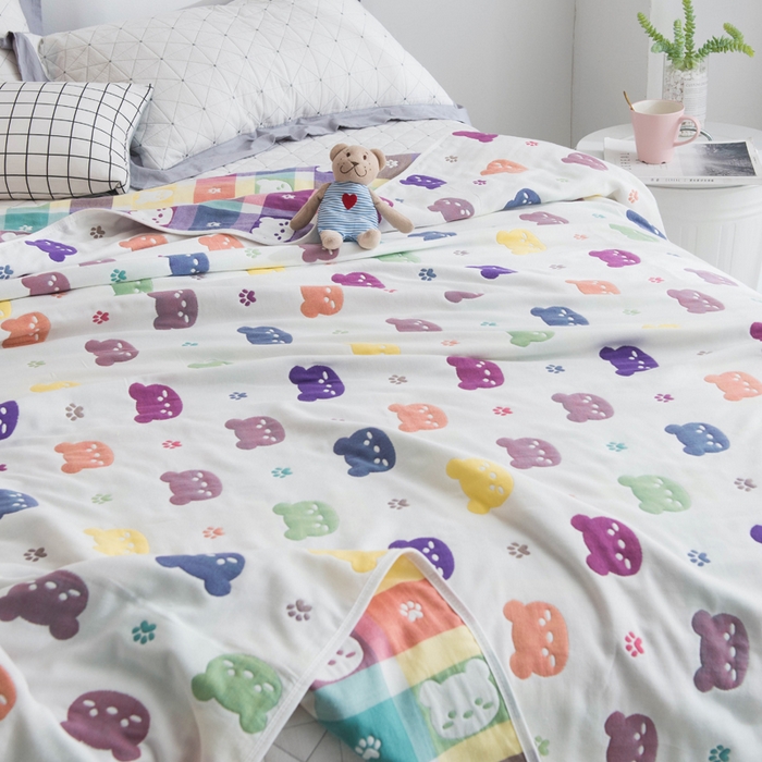 91家纺网 家纺一手货源 找家纺 朴尔2024经典六层纱布全棉毛巾被系列-朴尔经典款常年备货 熊头