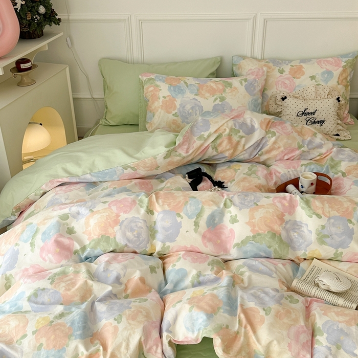 91家纺网 家纺一手货源 找家纺 昔可家纺 2024新款韩式混搭系列四件套 中古油画