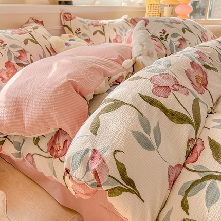 91家纺网 家纺一手货源 找家纺 （总）壹号库家纺 2024新款A类提花有氧泡泡绵四件套现货