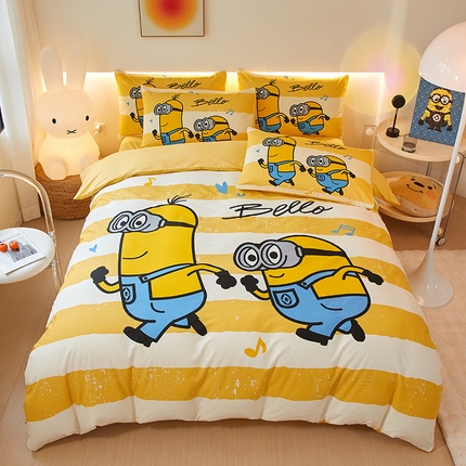 91家纺网 家纺一手货源 找家纺 （总）鑫帝家居 2025新款全棉活性印花四件套---小黄人系列