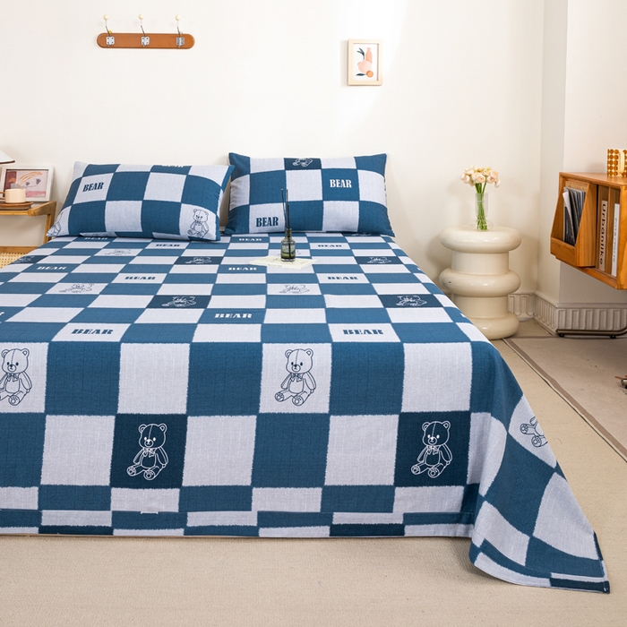 91家纺网 家纺一手货源 找家纺 九沐良品 新款全棉无印老粗布单品床单+三件套 巴比熊（兰）