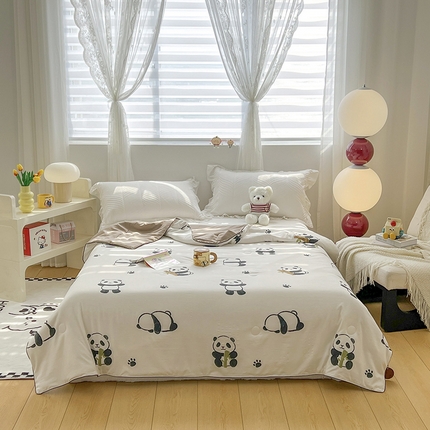 91家纺网 家纺一手货源 找家纺 梦尚舒 2025新款水洗邹邹纱印花夏被 可爱熊猫