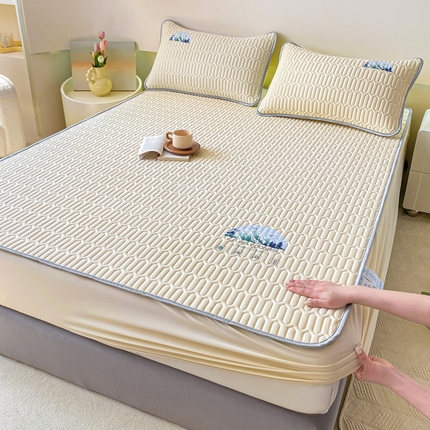 91家纺网 家纺一手货源 找家纺 （总）康纳利 2024新款乳胶床笠烫花款乳胶凉席三件套夏被四件套乳胶席子