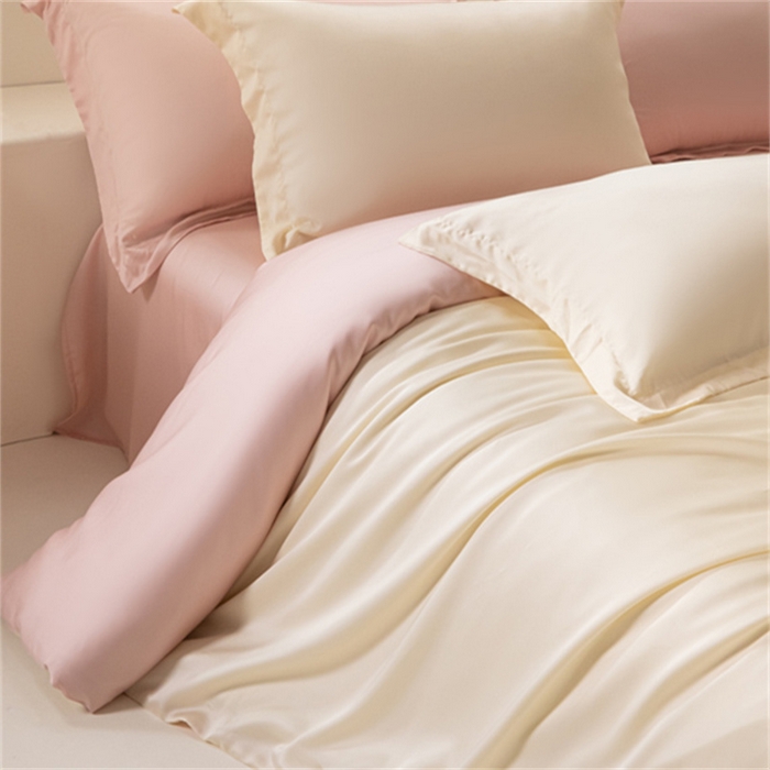 91家纺网 家纺一手货源 找家纺 涵宸 2024新款兰精天丝棉纯色四件套 四件套-象牙白+肉桂粉