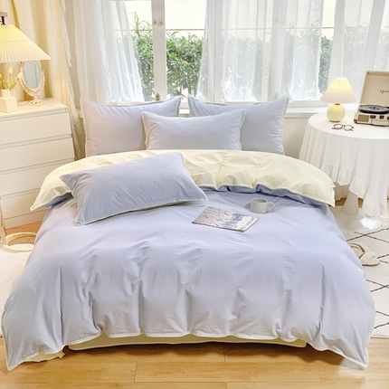 91家纺网 家纺一手货源 找家纺 （总）莱茵2024新款A类全棉纯棉40s色织水洗棉条纹贝壳边日系四件套