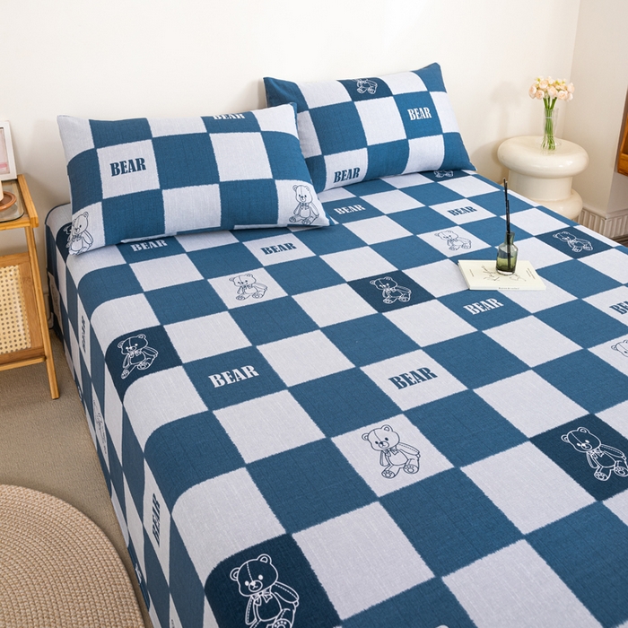 91家纺网 家纺一手货源 找家纺 九沐良品 新款全棉无印老粗布单品床单+三件套 巴比熊（兰）