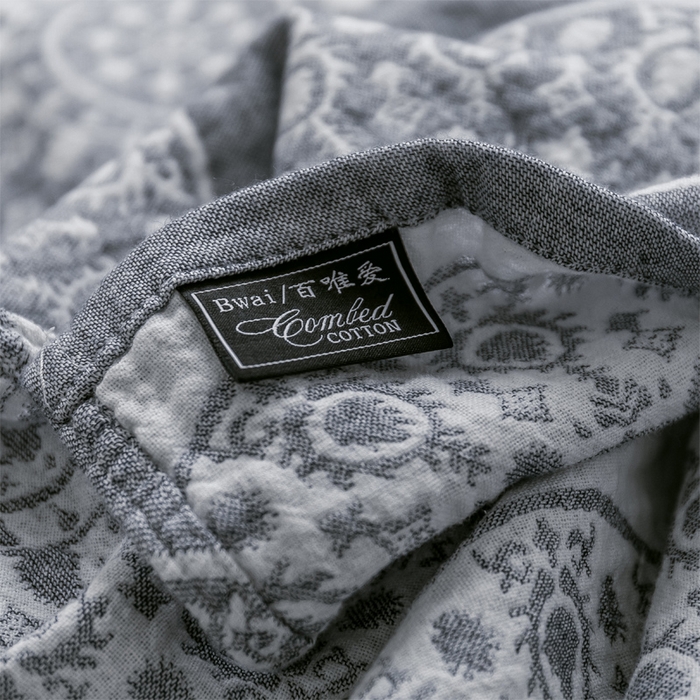 91家纺网 家纺一手货源 找家纺 朴尔家纺-毛巾被 2024新款三层水洗棉全棉纱布毛巾被 梦幻-灰