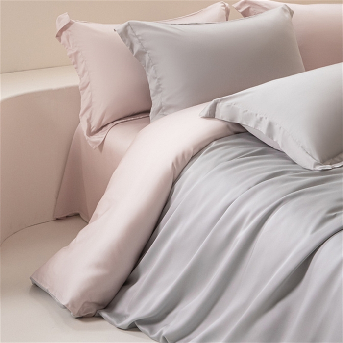 91家纺网 家纺一手货源 找家纺 涵宸 2024新款兰精天丝棉纯色四件套 四件套-时尚灰+玫瑰粉