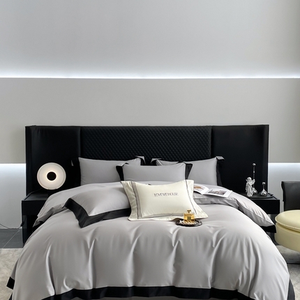 若未家居 2025新款50S长绒棉纯色撞色简约拼角款套件-洛斐 格调灰