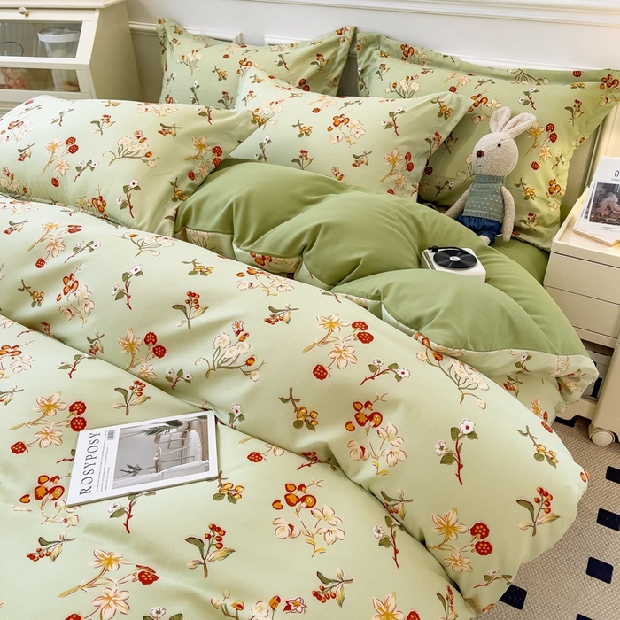 91家纺网 家纺一手货源 找家纺 宝士康家纺 2024新款水洗棉麻双层纱四件套系列  雅韵