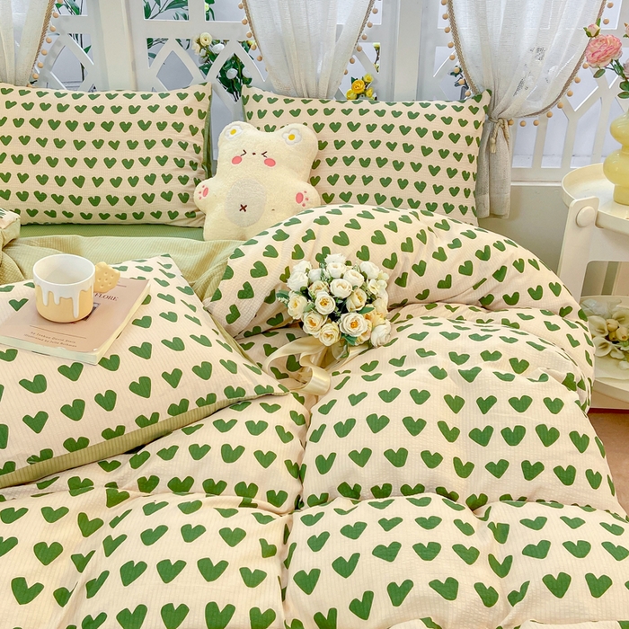 91家纺网 家纺一手货源 找家纺 牛牛家纺 牛牛  2024新款泡泡棉小清新四件套(1) 爱心点点