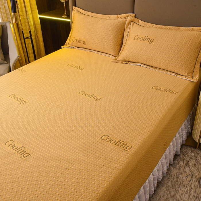 91家纺网 家纺一手货源 找家纺 艾迪尚家纺 2025新款A类婴幼级蕾丝花边豆豆软凉席 杏黄