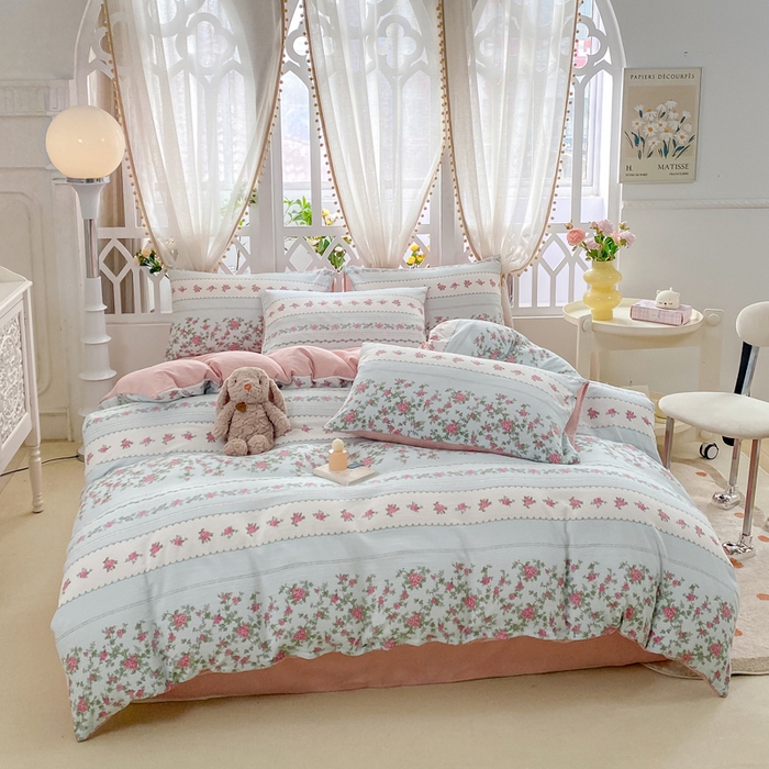 91家纺网 家纺一手货源 找家纺 牛牛家纺 牛牛  2024新款泡泡棉小清新四件套(1) 野玫瑰