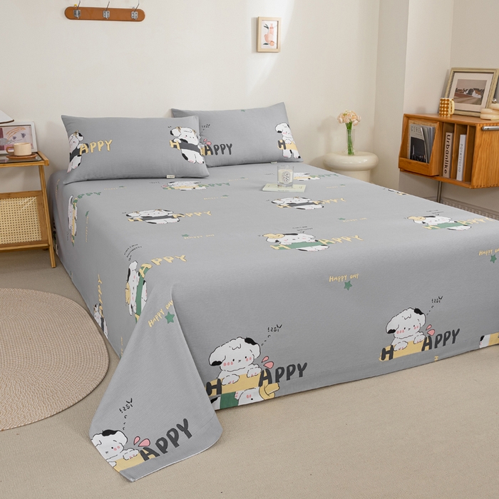 91家纺网 家纺一手货源 找家纺 九沐良品 新款全棉无印老粗布单品床单+三件套 芭比兔