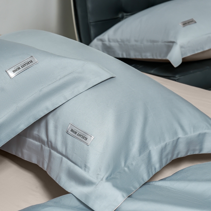 91家纺网 家纺一手货源 找家纺 秀色家纺 2025新款60支贡缎新疆长绒棉全棉纯棉三件套轻奢床品床单床笠被套床上四件套 都市-天空蓝+烟墨灰