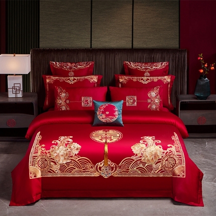 91家纺网 家纺一手货源 找家纺 用心 2024新款全棉高端婚庆绣花四件套 喜结连理