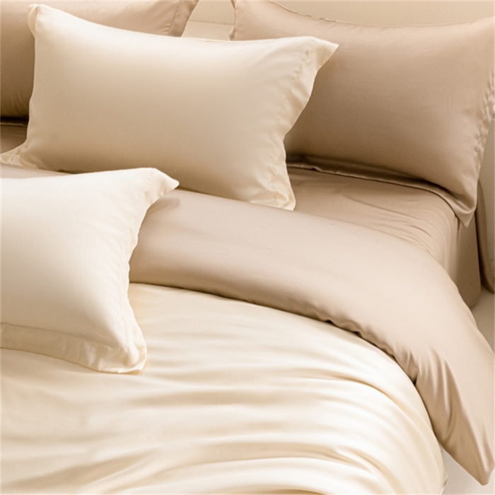 91家纺网 家纺一手货源 找家纺 涵宸 2024新款兰精天丝棉纯色四件套 四件套-象牙白+奶茶杏