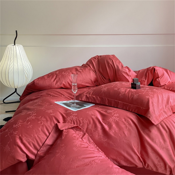 91家纺网 家纺一手货源 找家纺 涵宸 2024新款全棉大提花系列四件套 生如夏花-红