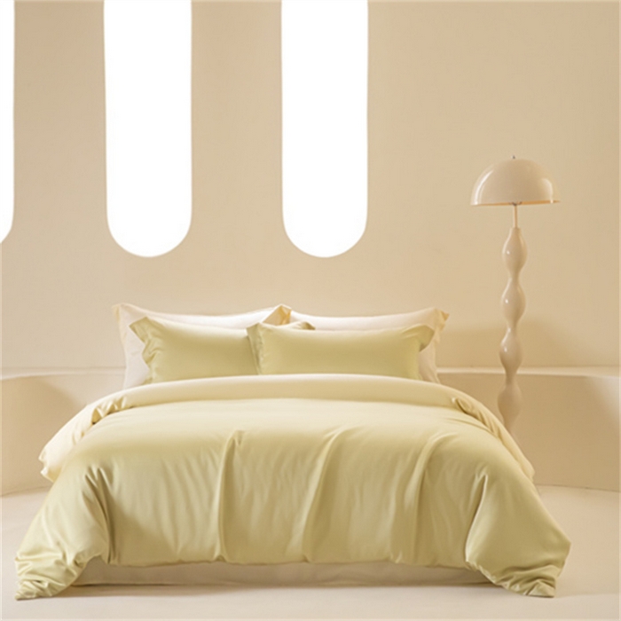 91家纺网 家纺一手货源 找家纺 涵宸 2024新款兰精天丝棉纯色四件套 四件套-芥末绿+雪梨