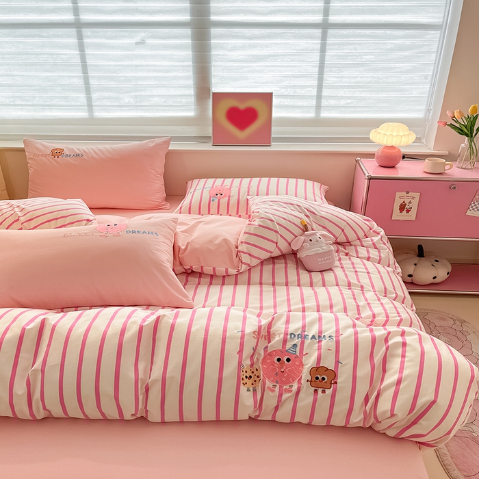 91家纺网 家纺一手货源 找家纺 2024蜜柚新品直播电商全棉13372ins博主风刺绣四件套 甜甜圈