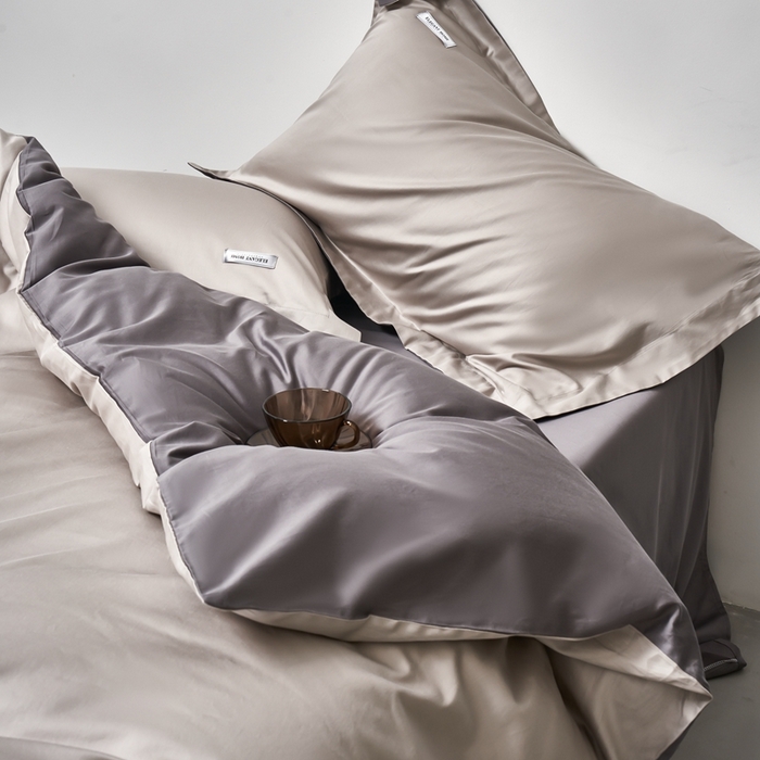 91家纺网 家纺一手货源 找家纺 秀色家纺 2025新款60支贡缎新疆长绒棉全棉纯棉三件套轻奢床品床单床笠被套床上四件套 都市-烟墨灰雅士灰