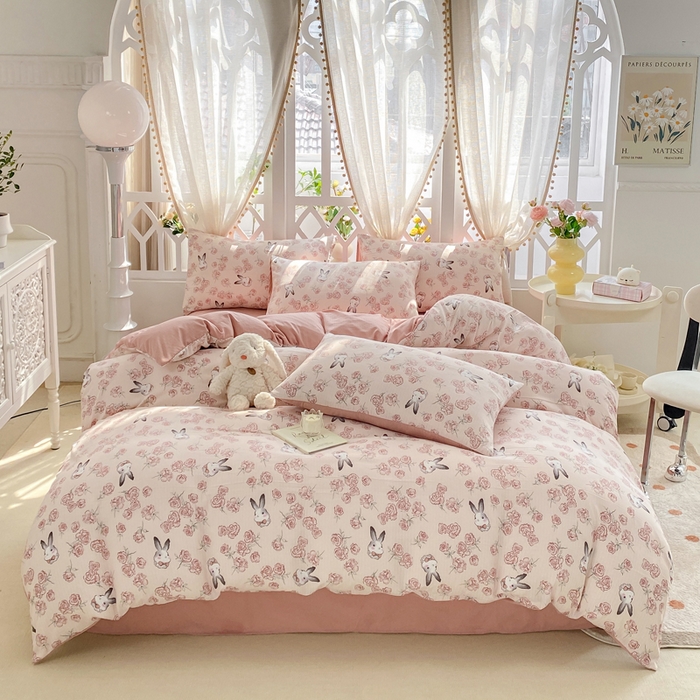 91家纺网 家纺一手货源 找家纺 牛牛家纺 牛牛  2024新款泡泡棉小清新四件套(1) 甜心小兔