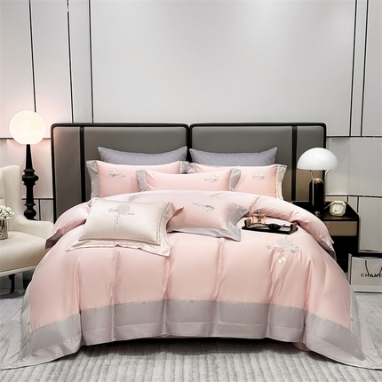 91家纺网 家纺一手货源 找家纺 美娘阁 2025新款双股长绒棉居家款四件套-凯瑟琳 凯瑟琳-丹妮粉