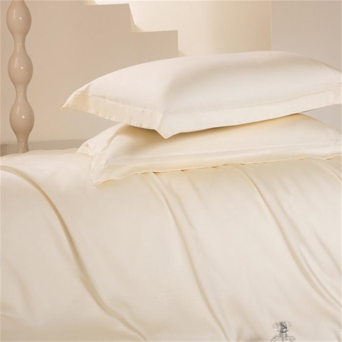 91家纺网 家纺一手货源 找家纺 涵宸 2024新款兰精天丝棉纯色四件套 四件套-象牙白+肉桂粉