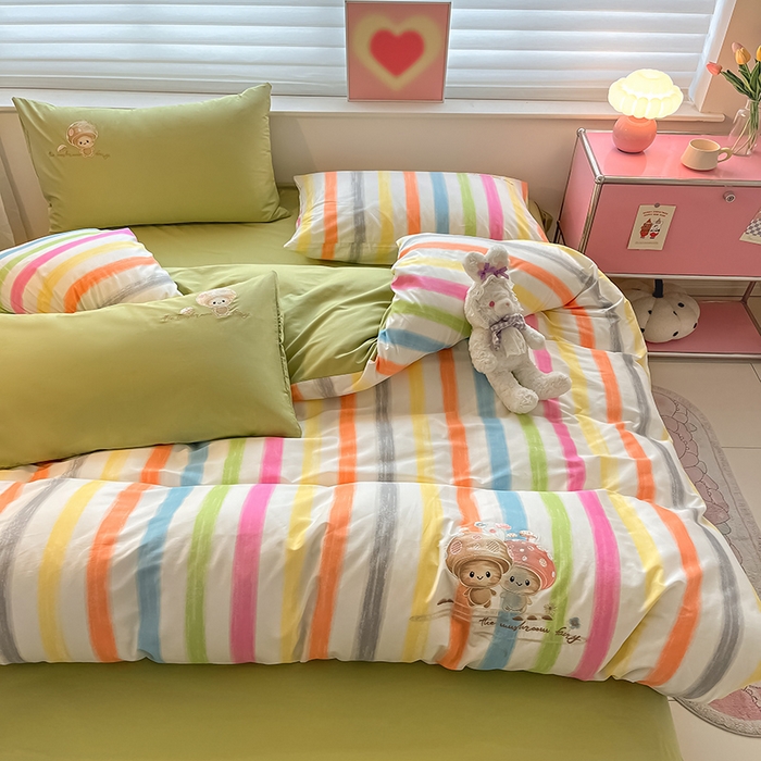 91家纺网 家纺一手货源 找家纺 2024蜜柚新品直播电商全棉13372ins博主风刺绣四件套 甜蜜蘑菇