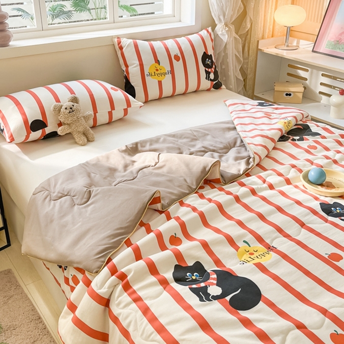 91家纺网 家纺一手货源 找家纺 美派 2024新款A类水洗邹邹纱空调被夏凉被夏被 红小喵