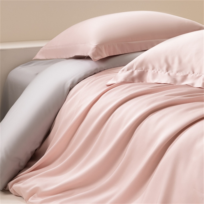 91家纺网 家纺一手货源 找家纺 涵宸 2024新款兰精天丝棉纯色四件套 四件套-玫瑰粉+时尚灰