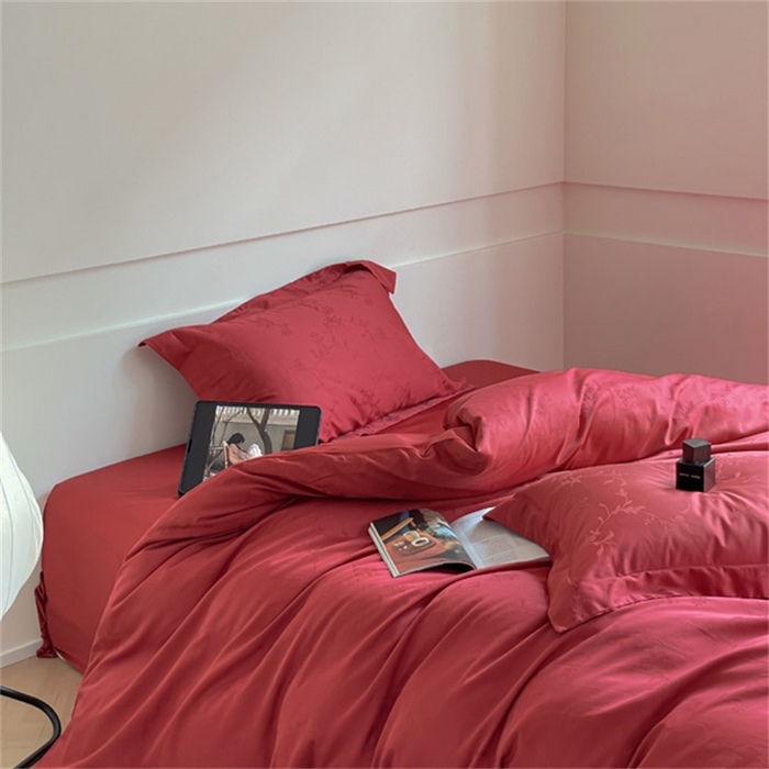 91家纺网 家纺一手货源 找家纺 涵宸 2024新款全棉大提花系列四件套 生如夏花-红