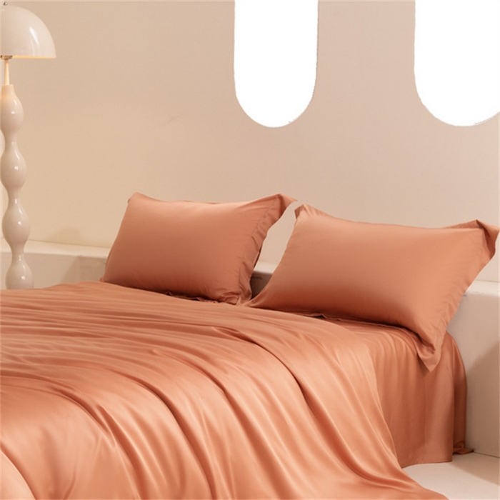 91家纺网 家纺一手货源 找家纺 涵宸 2024新款兰精天丝棉纯色四件套 四件套-焦糖